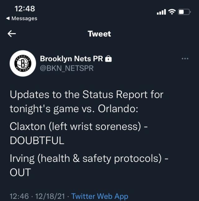 Kyrie Irving Has Been Put In The NBA’s Health And Safety Protocols