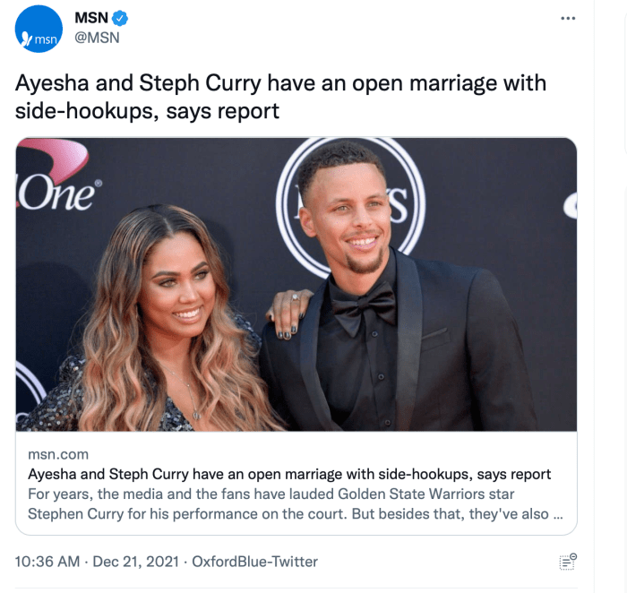MSN Reports That Steph Curry & Ayesha Have An ‘Open Marriage’ & ‘Side Hoopkups’! (WTF??)
