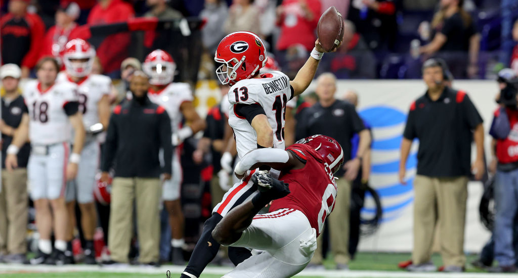 Alabama Forced A Wild Fumble By Georgia QB Stetson Bennett And Barely Recovered It Inbounds