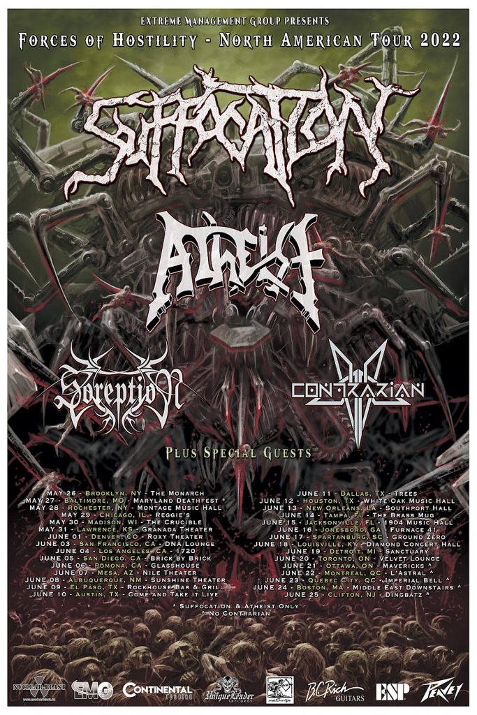 Suffocation Announce 2022 North American Tour with Atheist