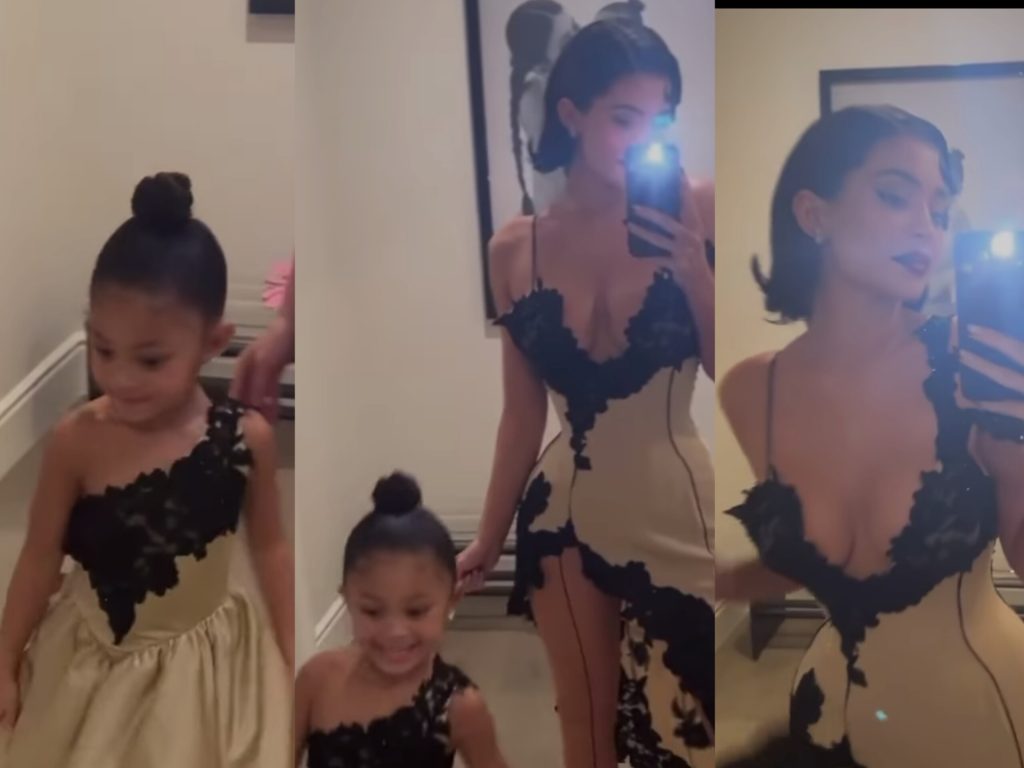 Kylie Jenner & Stormi, 4, Twin In Mugler Dresses For KarJenner Christmas Eve