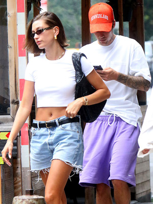 Hailey Bieber Sports Daisy Dukes With White Socks & Loafers, Out With Hubby Justin Bieber In NYC: Photos