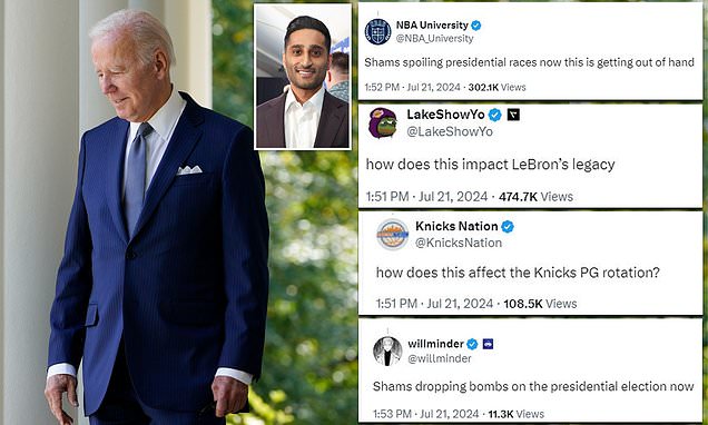 Many NBA Fans Learned Joe Biden Was Dropping His Re-Election Campaign From Shams Charania
